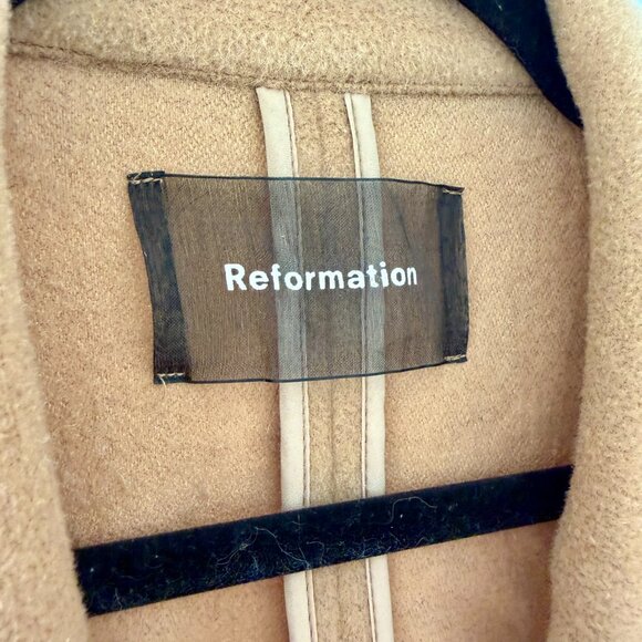 Reformation Barton Belted Wrap Wool Trench Coat Camel Tan - Picture 7 of 10